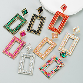 Geometric Alloy Inlaid Colorful Rhinestone Earrings - Exaggerated, High-end, Fashionable.