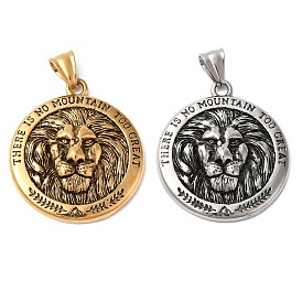 304 Stainless Steel Pendants, Flat Round with Lion