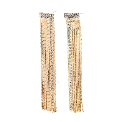 Clear Cubic Zirconia Chain Tassel Dangle Stud Earrings, Brass Long Drop Earrings for Women, Nickel Free