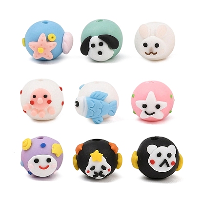 Handmade Polymer Clay Beads, Round with Animal Pattern