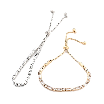 Прямоугольные и плоские круглые браслеты-слайдеры из латуни с прозрачным фианитом, браслеты с цепочкой-коробкой, без никеля , долговечный