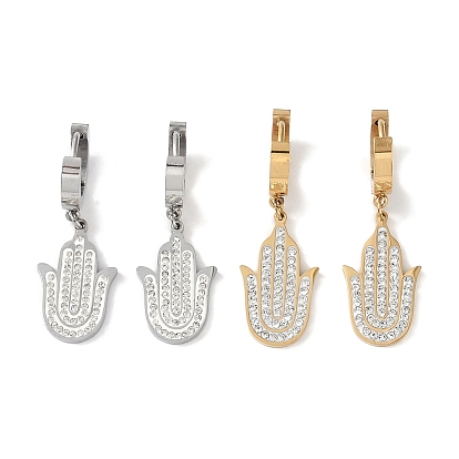 Hamsa Hand 304 Stainless Steel Polymer Clay Rhinestone Dangle Earrings, Hoop Earrings for Women