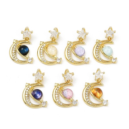 Латунные микро проложить кубического циркония подвески, Луна и звезды, cmолой, без свинца и без кадмия, долговечный, стойки покрытие, реальный 18 k позолоченный