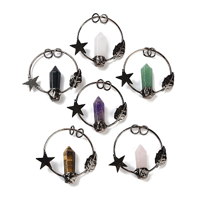 Большие подвески с ограненными заостренными пулями из натуральных драгоценных камней, подвески из латуни со звездой, луной и прыгающими кольцами, Красная медь