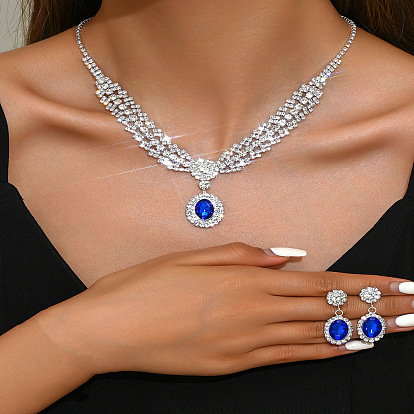 Овальные латунные подвески-ожерелья со стразами и комплекты серег-гвоздиков