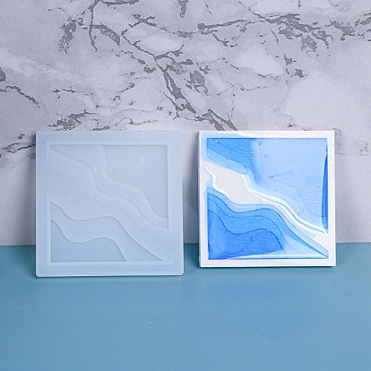 Terraces Coaster Silicone Molds, Resin Casting Molds, For UV Resin, Epoxy Resin Craft Making, Square with Island Pattern