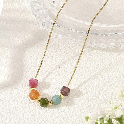 Colgante con cuentas de piedras preciosas 304 Collares de cadena Boston de acero inoxidable, dorado