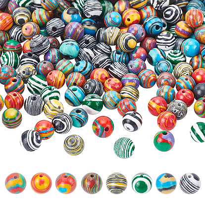 240 pcs 8 couleurs perles de malachite synthétique, teint, ronde