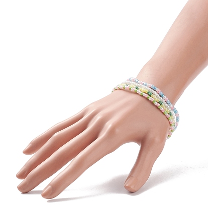 4Pcs 4 Color Glass Seed Beaded Stretch Bracelets Set for Women