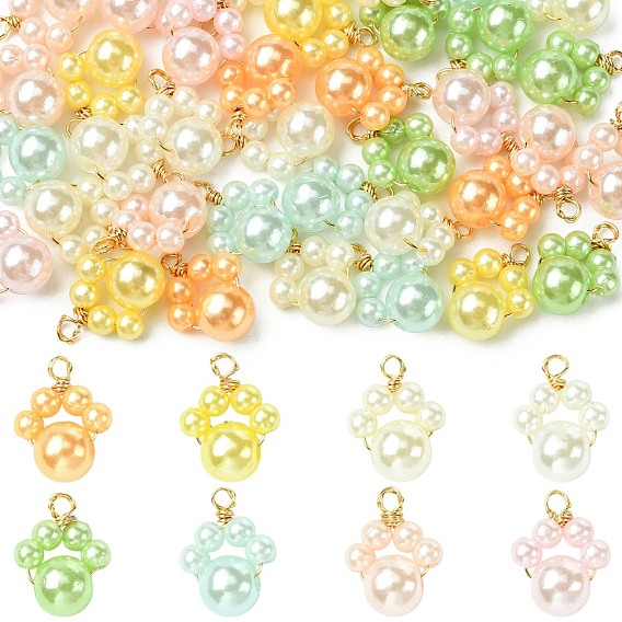 40шт 8 стиль АБС пластик имитация жемчуга подвески, отпечаток лапы, с медной проволокой светло-золотистого цвета