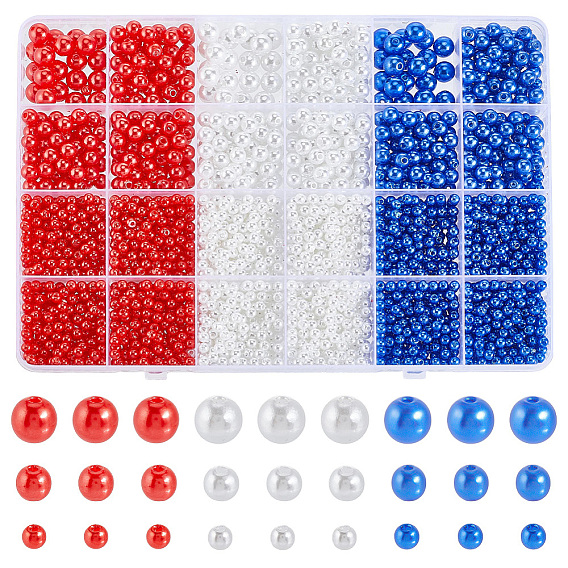 3000Pcs 9 Styles ABS Plastic Imitation Pearl Beads, Round