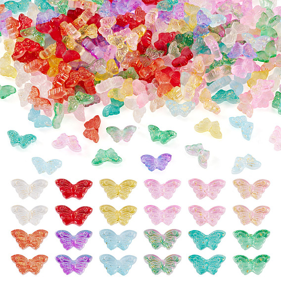 240шт 12 цвета прозрачные окрашенные распылением стеклянные бусины, с золотой фольгой, бабочка