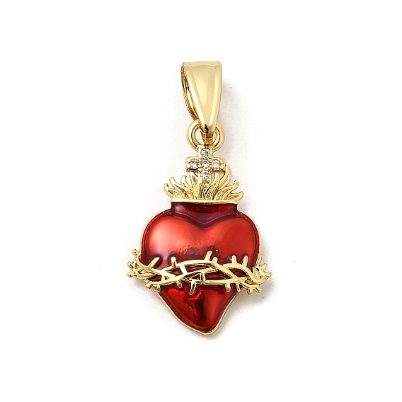 Латунные микро проложить кубического циркония подвески, долговечный, стойки покрытие, без свинца и без кадмия, сердце прелести, с эмалью