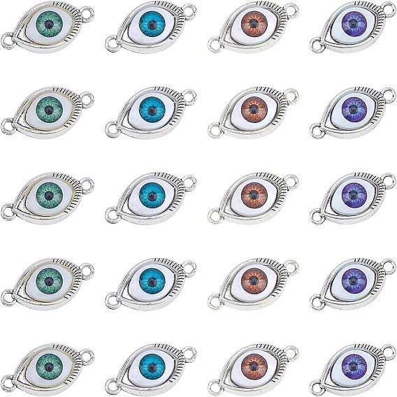 Plastic Links Connectors, with Alloy Findings, Horse Eye, Lead Free & Cadmium Free, Mixed Color