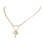 Brass with Stainless Steel Pendants Necklaces, Heart with Cross