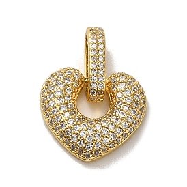 Rack Plating Brass Micro Pave Clear Cubic Zirconia Pendants, Lead Free & Cadmium Free, Long-Lasting Plated, Heart-Shaped