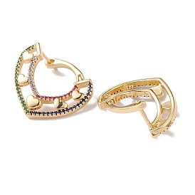 Heart Cubic Zirconia Hoop Earrings, Real 16K Gold Plated Brass Jewelry for Women