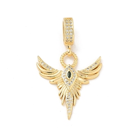 Brass Clear & Green Cubic Zirconia Wings European Dangle Charms, Large Hole Pendants