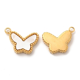 PVD Vacuum Plating 304 Stainless Steel Butterfly Charms, with Shell