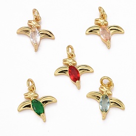 Brass Cubic Zirconia Pendants, Long-Lasting Plated, Real 18K Gold Plated, Dinosaurs
