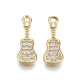 Brass Micro Pave Clear Cubic Zirconia Pendants, Nickel Free, Guitar