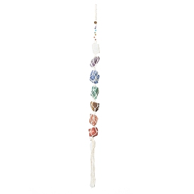 Gemstone Pendant Decorations, with Cotton Thread, Nuggets