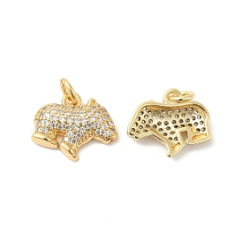 Brass Micro Pave Clear Cubic Zirconia Pendants, with Jump Ring, Bear Charms