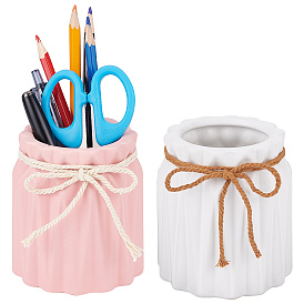 2Pcs 2 Colors Porcelain Small Vases Display Decorations, Multi-Purpose Storage Bottle, with Hemp Rope Bowknot