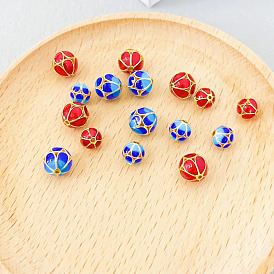 Cloisonne filigree copper gold-plated ancient method burning blue six-petal flower red blue beads DIY agate star and moon accessories