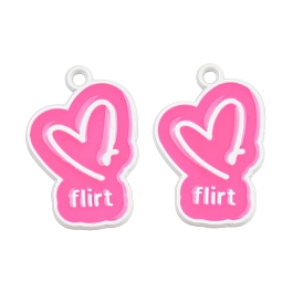 Spray Paint Alloy Pendants, with Enamel, Heart with Word Flirt