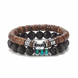 Ensemble de bracelets extensibles en noix de coco et pierres précieuses de style pcs 2, bijoux de yoga pour femmes