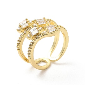 Clear Cubic Zirconia Snake Open Cuff Rings, Brass Jewelry for Women