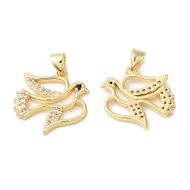 Rack Plating Brass Micro Pave Clear Cubic Zirconia Pendants, Bird Charms, Long-Lasting Plated, Cadmium Free & Lead Free