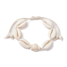 Bracelets de perles tressées en coquillage naturel et tortue synthétique turquoise