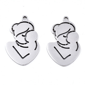 Pendentifs en acier inoxydable pour la fête des mères 201, Coupe au laser, bébé et maman
