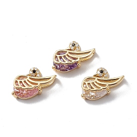 Rack Plating Brass Micro Pave Cubic Zirconia Charms, Long-Lasting Plated, Cadmium Free & Lead Free, Real 18K Gold Plated, Swan Charm