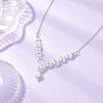 АБС-пластик имитация жемчуга круглая бисерная подвеска V латунная цепочка ожерелья, белые