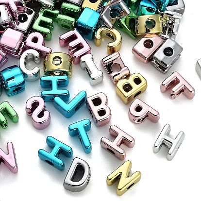 UV Plating Opaque Acrylic European Beads Beads, Large Hole Beads, Metallic Letter