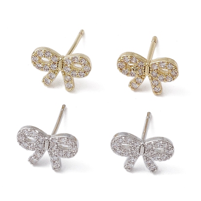 Серьги-гвоздики из латуни с бантом, с четким кубического циркония, долговечный, без свинца и без кадмия