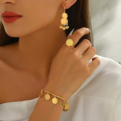 Комплекты из старинных латунных браслетов, серег и колец с монетами для женщин