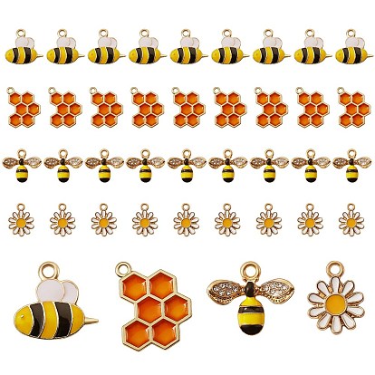 40Pcs 4 Style Alloy Pendants, with Enamel, with Rhinestone, Mixed Shape
