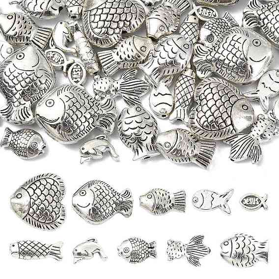 40 Stück 10 Stile tibetischen Stil Legierungsperlen, Fisch, cadmiumfrei und bleifrei