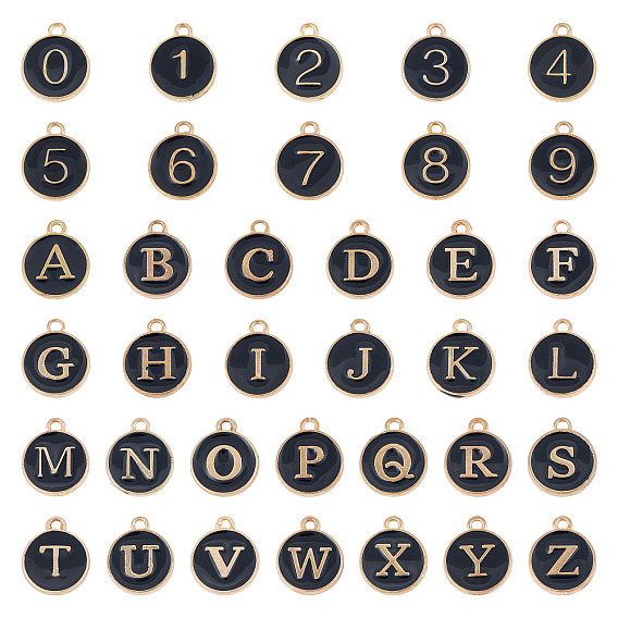 36 шт. 36 стили букв A~Z и цифр 0~9 эмалевые подвески из сплава, плоские круглые прелести