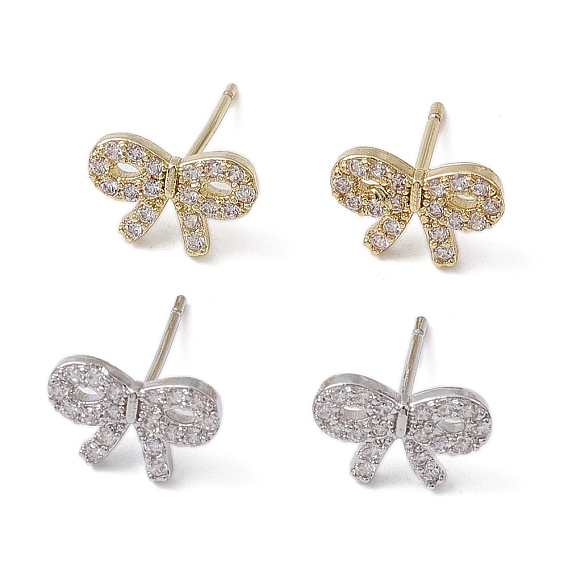 Серьги-гвоздики из латуни с бантом, с четким кубического циркония, долговечный, без свинца и без кадмия