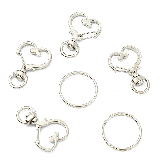 10 шт. поворотные карабины из цинкового сплава в форме сердца, поворотный карабин-лобстер, с железными кольцами для ключей 10шт.
