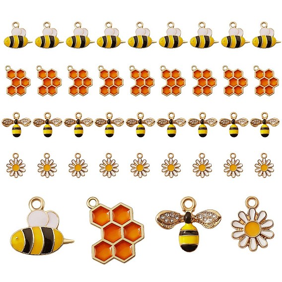 40Pcs 4 Style Alloy Pendants, with Enamel, with Rhinestone, Mixed Shape
