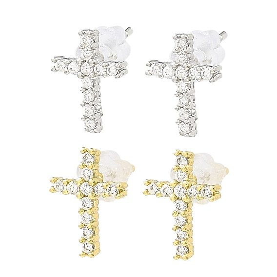 Серьги-гвоздики из латуни с микропаве и кубическим цирконием, долговечный, без свинца и без кадмия