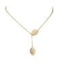 Brass Leaf Pendant Lariat Necklaces, with 304 Stainless Steel Cable Chains