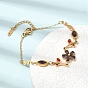304 Stainless Steel Glass Flower Leaf Link Chain Bracelets, Ion Plating(IP), Golden