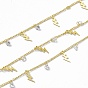 Handmade Brass Curb Chains, with Lightning & Clear Cubic Zirconia Diamond Charms, Soldered, with Spool